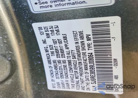 2009 Honda Cr-V Ex from USA, damaged, VIN 5J6RE38599L008064